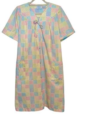 Vintage Ashley Taylor Plaid House Dress Nightgown Button Front Size XL